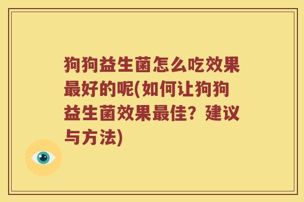 狗狗益生菌怎么吃效果好的呢(如何让狗狗益生菌效果佳？建议与方法)