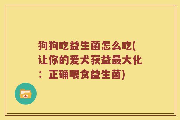 狗狗吃益生菌怎么吃(让你的爱犬获益最大化：正确喂食益生菌)