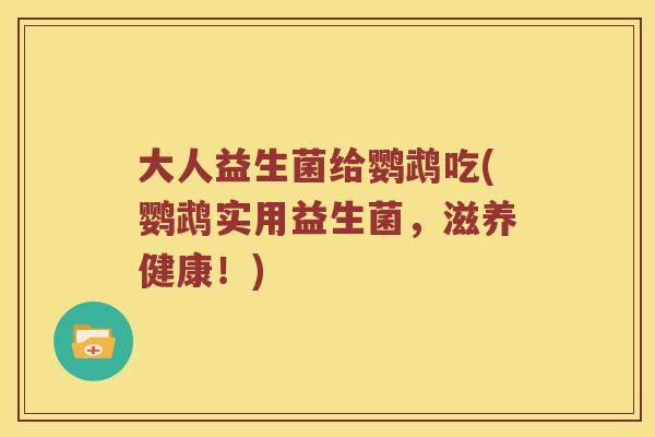 大人益生菌给鹦鹉吃(鹦鹉实用益生菌，滋养健康！)