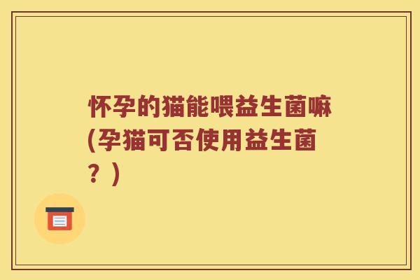 怀孕的猫能喂益生菌嘛(孕猫可否使用益生菌？)