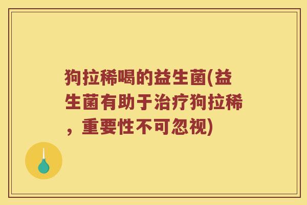 狗拉稀喝的益生菌(益生菌有助于治疗狗拉稀，重要性不可忽视)