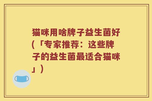 猫咪用啥牌子益生菌好(「专家推荐：这些牌子的益生菌最适合猫咪」)