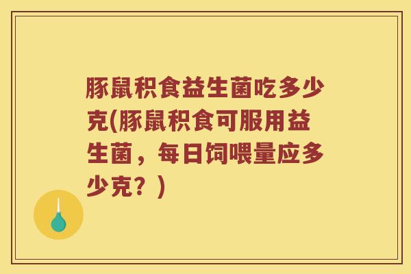 豚鼠积食益生菌吃多少克(豚鼠积食可服用益生菌,每日饲喂量应多少克?) 豚鼠积食益生菌吃多少克(豚鼠积食可服用益生菌,每日饲喂量应多少克?)