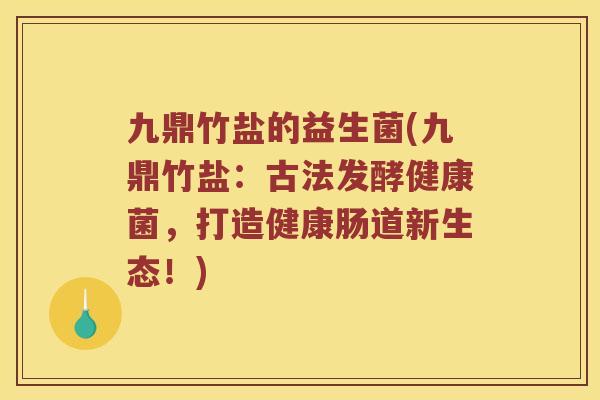 九鼎竹盐的益生菌(九鼎竹盐:古法发酵健康菌,打造健康肠道新生态!) 九鼎竹盐的益生菌(九鼎竹盐:古法发酵健康菌,打造健康肠道新生态!)