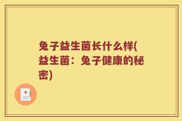 兔子益生菌长什么样(益生菌:兔子健康的秘密) 兔子益生菌长什么样(益生菌:兔子健康的秘密)