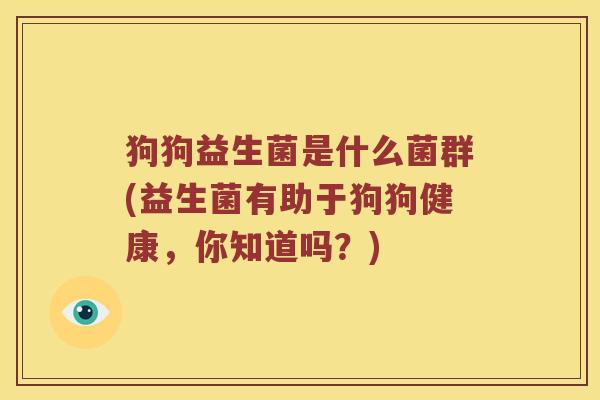 狗狗益生菌是什么菌群(益生菌有助于狗狗健康，你知道吗？)