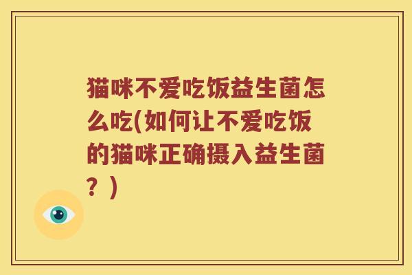 猫咪不爱吃饭益生菌怎么吃(如何让不爱吃饭的猫咪正确摄入益生菌？)