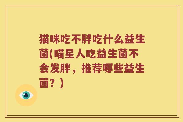 猫咪吃不胖吃什么益生菌(喵星人吃益生菌不会发胖，推荐哪些益生菌？)