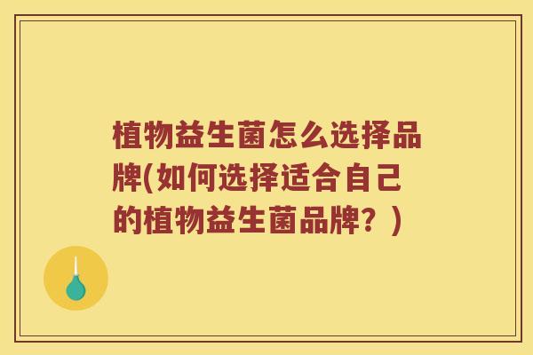 植物益生菌怎么选择品牌(如何选择适合自己的植物益生菌品牌？)