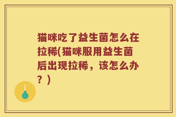 猫咪吃了益生菌怎么在拉稀(猫咪服用益生菌后出现拉稀,该怎么办?) 猫咪吃了益生菌怎么在拉稀(猫咪服用益生菌后出现拉稀,该怎么办?)