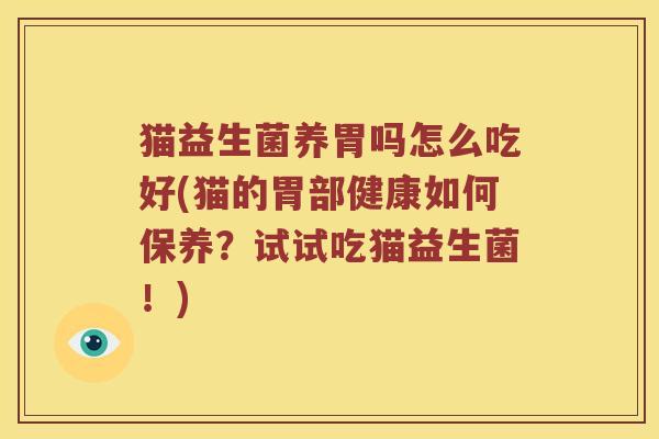 猫益生菌养胃吗怎么吃好(猫的胃部健康如何保养?试试吃猫益生菌!) 猫益生菌养胃吗怎么吃好(猫的胃部健康如何保养?试试吃猫益生菌!)