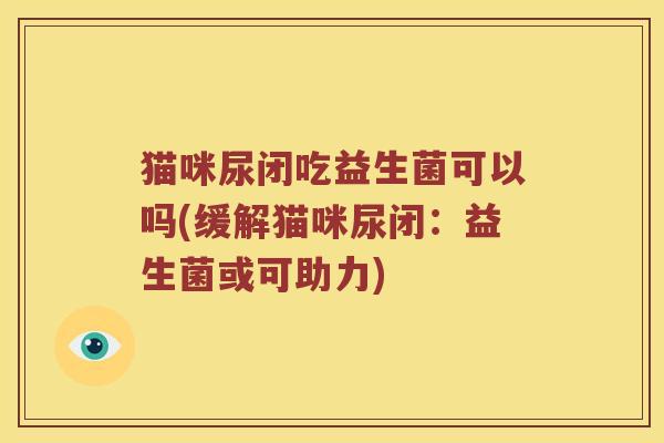 猫咪尿闭吃益生菌可以吗(缓解猫咪尿闭：益生菌或可助力)