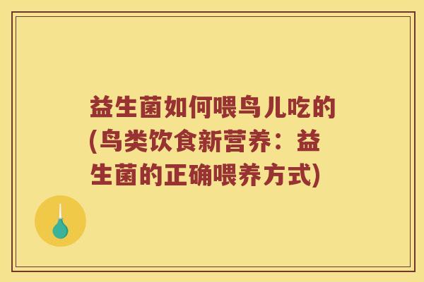 益生菌如何喂鸟儿吃的(鸟类饮食新营养：益生菌的正确喂养方式)