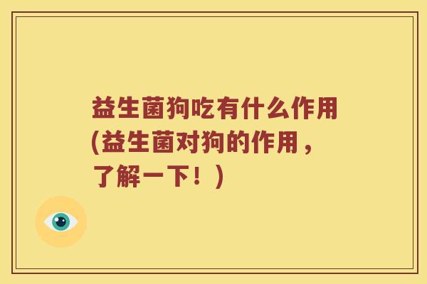 益生菌狗吃有什么作用(益生菌对狗的作用，了解一下！)