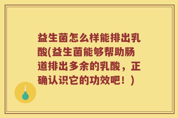 益生菌怎么样能排出乳酸(益生菌能够帮助肠道排出多余的乳酸，正确认识它的功效吧！)