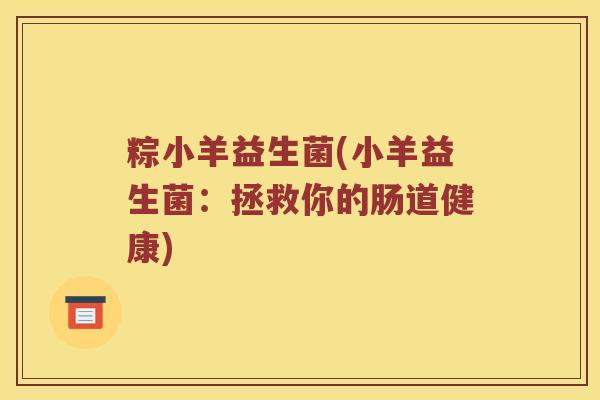 粽小羊益生菌(小羊益生菌：拯救你的肠道健康)
