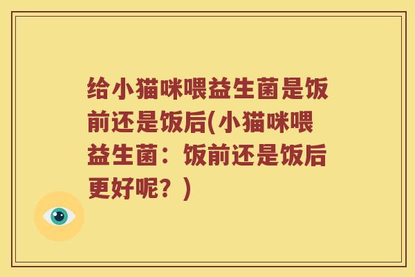 给小猫咪喂益生菌是饭前还是饭后(小猫咪喂益生菌：饭前还是饭后更好呢？)