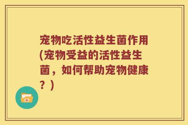 宠物吃活性益生菌作用(宠物受益的活性益生菌，如何帮助宠物健康？)