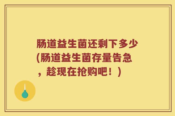 肠道益生菌还剩下多少(肠道益生菌存量告急，趁现在抢购吧！)