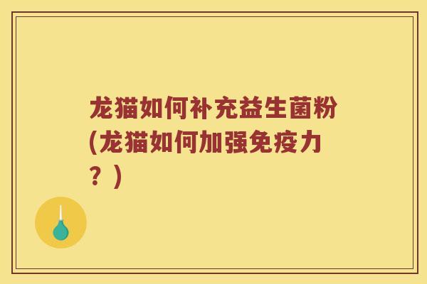 龙猫如何补充益生菌粉(龙猫如何加强免疫力？)