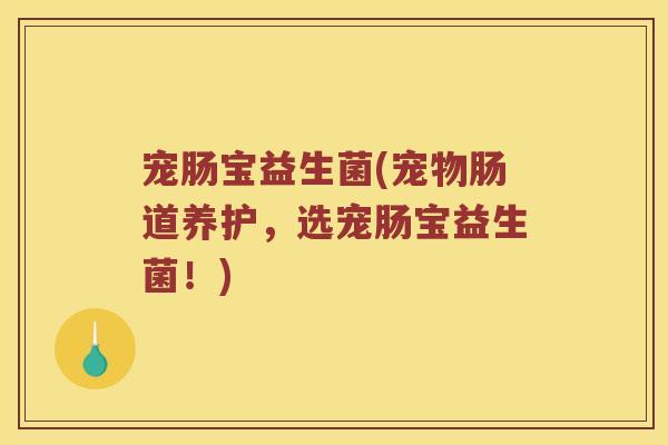 宠肠宝益生菌(宠物肠道养护，选宠肠宝益生菌！)