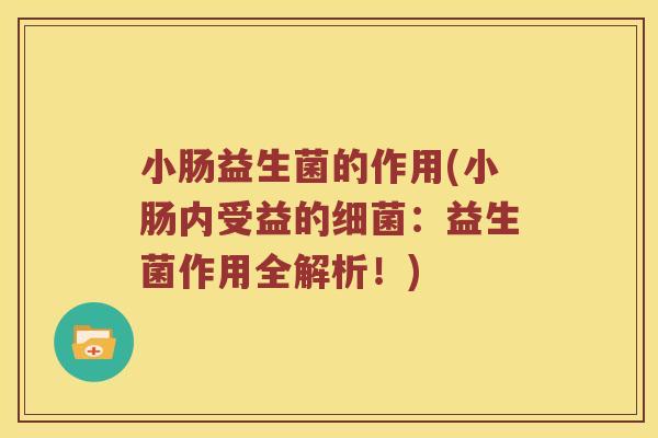 小肠益生菌的作用(小肠内受益的细菌：益生菌作用全解析！)