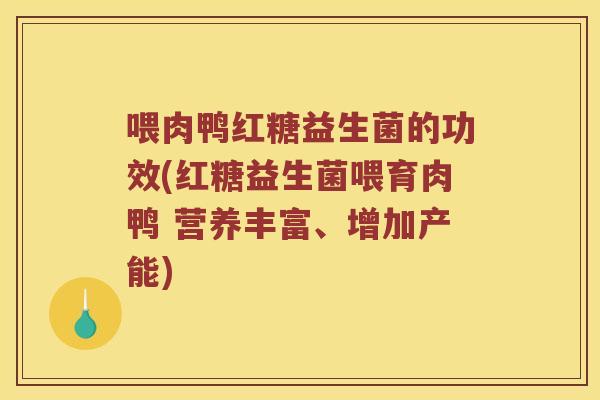 喂肉鸭红糖益生菌的功效(红糖益生菌喂育肉鸭 营养丰富、增加产能)