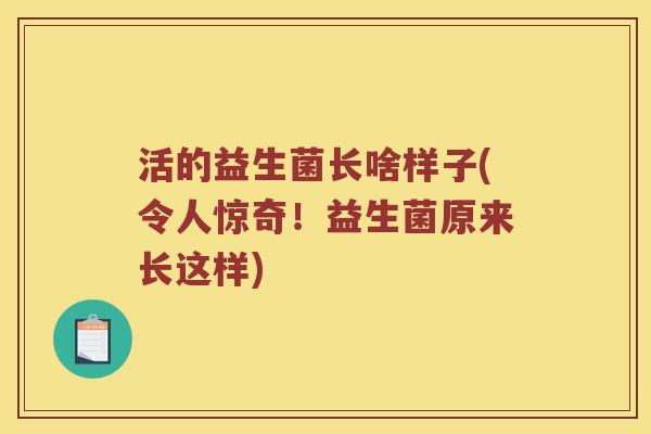 活的益生菌长啥样子(令人惊奇！益生菌原来长这样)