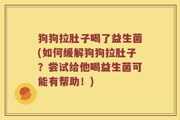 狗狗拉肚子喝了益生菌(如何缓解狗狗拉肚子?尝试给他喝益生菌可能有帮助!) 狗狗拉肚子喝了益生菌(如何缓解狗狗拉肚子?尝试给他喝益生菌可能有帮助!)