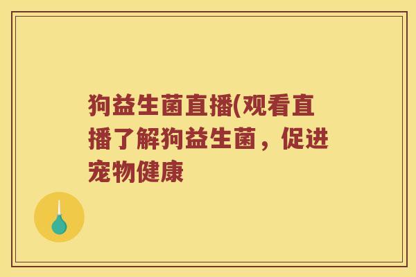 狗益生菌直播(观看直播了解狗益生菌，促进宠物健康