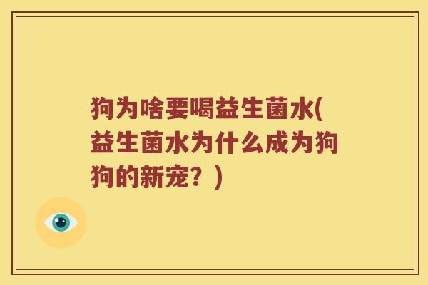 狗为啥要喝益生菌水(益生菌水为什么成为狗狗的新宠?) 狗为啥要喝益生菌水(益生菌水为什么成为狗狗的新宠?)