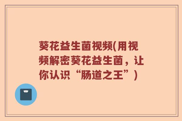 葵花益生菌视频(用视频解密葵花益生菌,让你认识“肠道之王”) 葵花益生菌视频(用视频解密葵花益生菌,让你认识“肠道之王”)