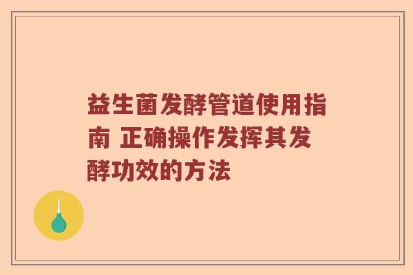 益生菌发酵管道使用指南 正确操作发挥其发酵功效的方法