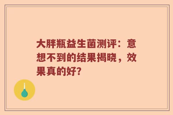 大胖瓶益生菌测评：意想不到的结果揭晓，效果真的好？
