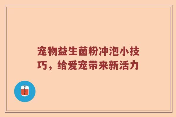 宠物益生菌粉冲泡小技巧，给爱宠带来新活力