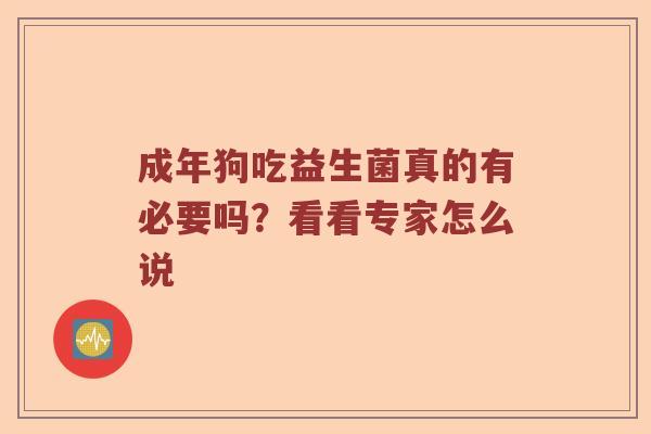 成年狗吃益生菌真的有必要吗？看看专家怎么说