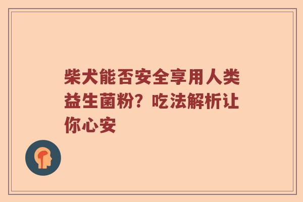 柴犬能否安全享用人类益生菌粉？吃法解析让你心安